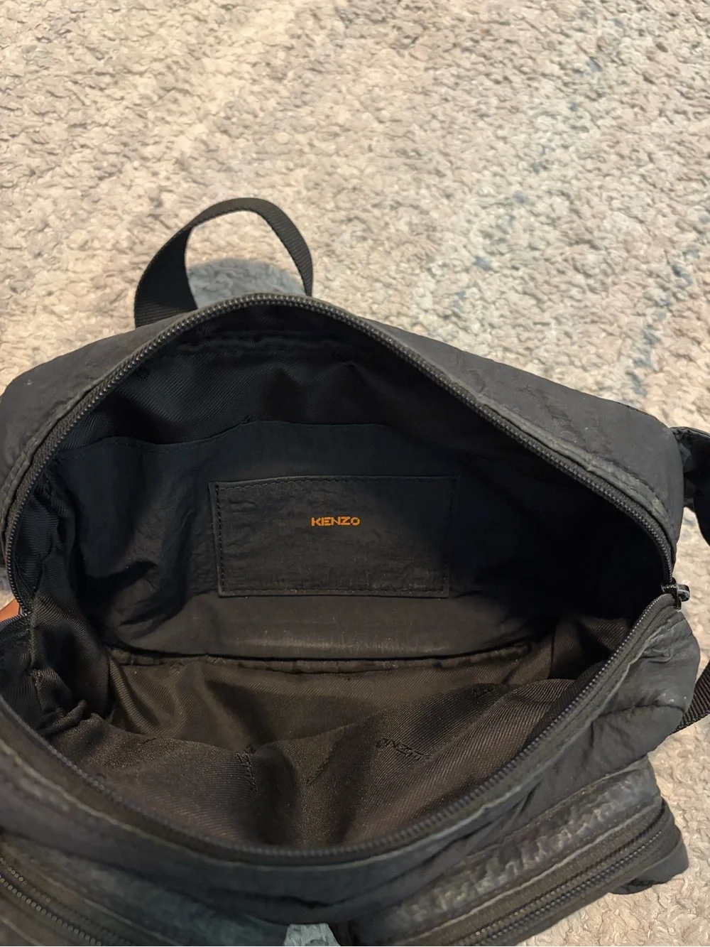 KENZO Black Nylon Tiger Crest Multi-Pocket Crossbody Belt Bag Sling Waist Pack